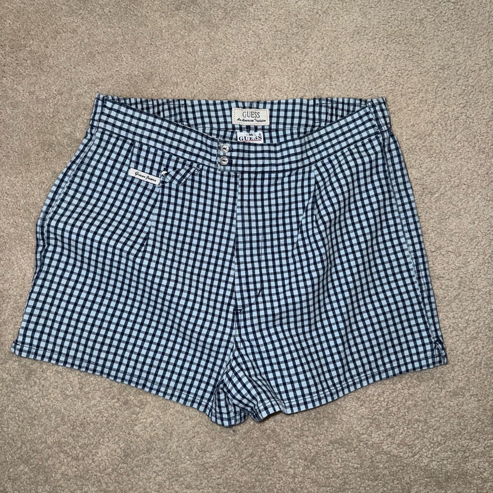 GUESS Women's Blue Checkered Shorts